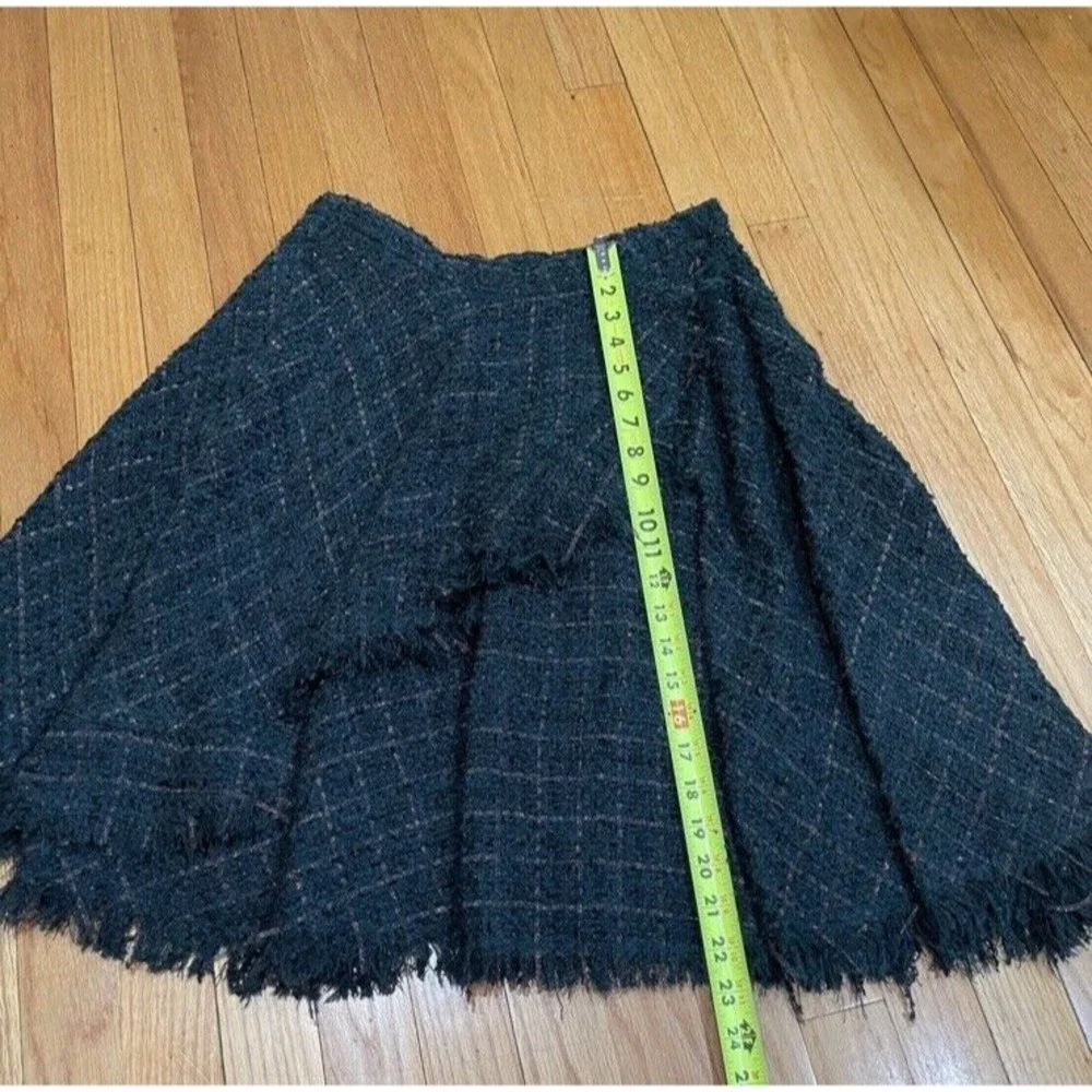 Anthropologie Eva Franco Fringed Tweed Skirt Womens Size 10 Green Plaid NEW TAGS - Picture 9 of 16
